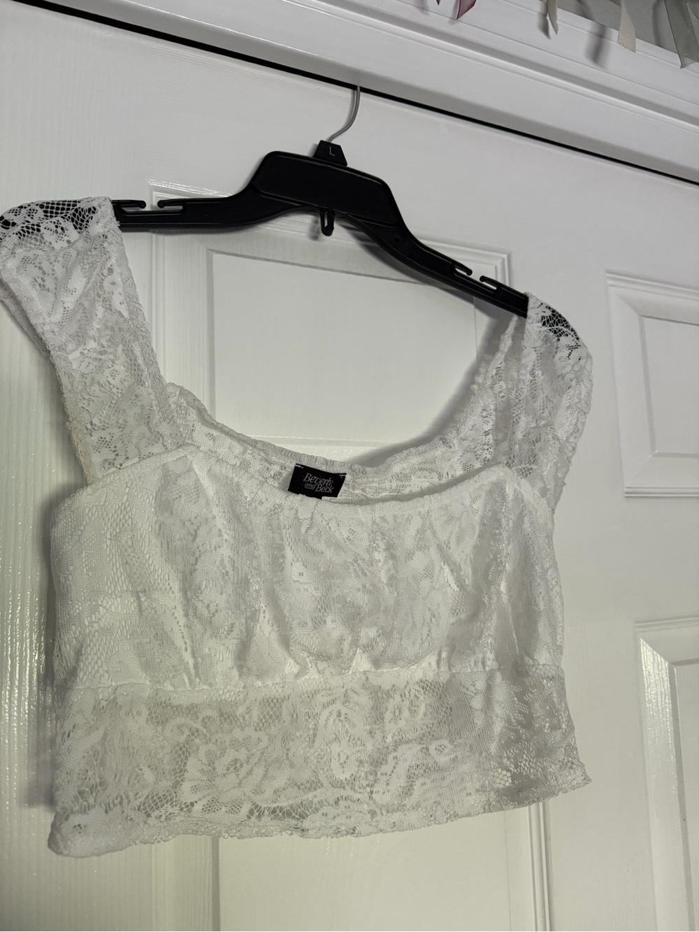 Beverly and Beck White Lace Crop Top - Sleeveless Square Neck